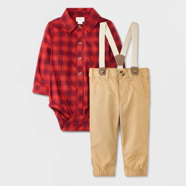 Baby Boys' Plaid Suspender Set - Cat & Jack™ Maroon | Target