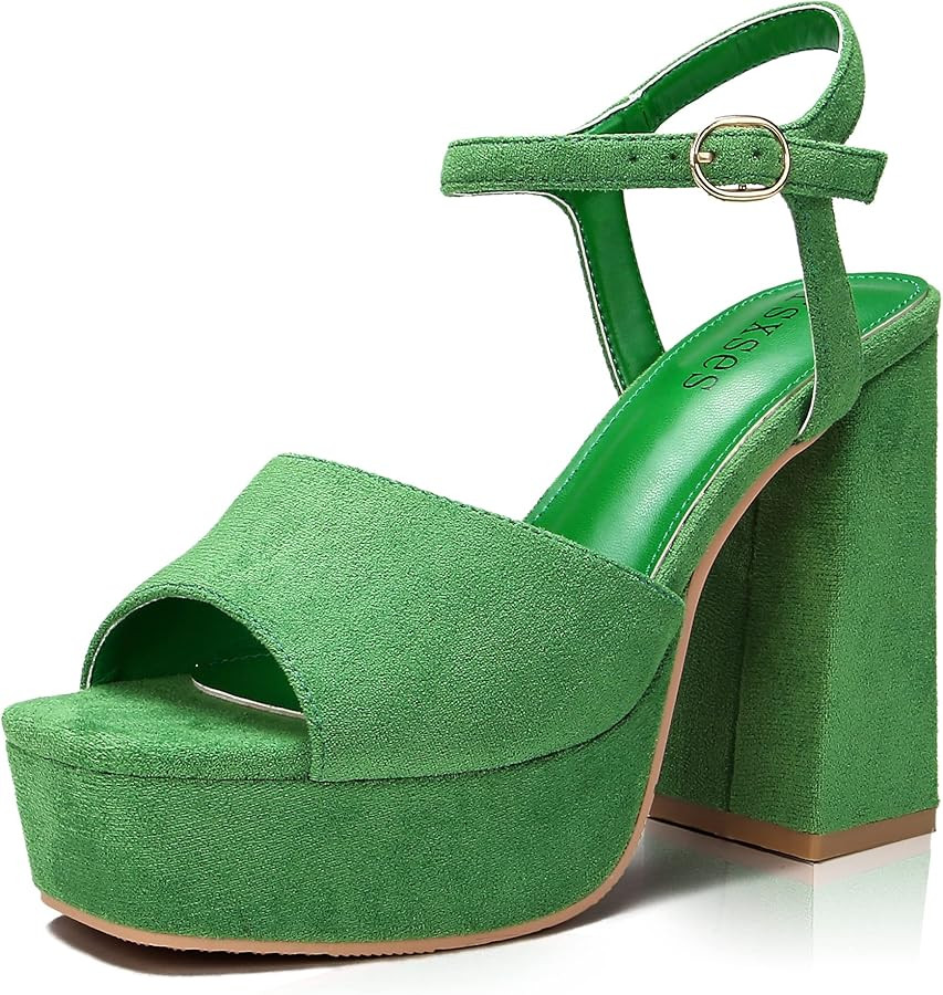 rsxses Platform Heels for Women Chunky High Heel Dress Sandals Strappy Open Toe Ankle Strap Sexy ... | Amazon (US)