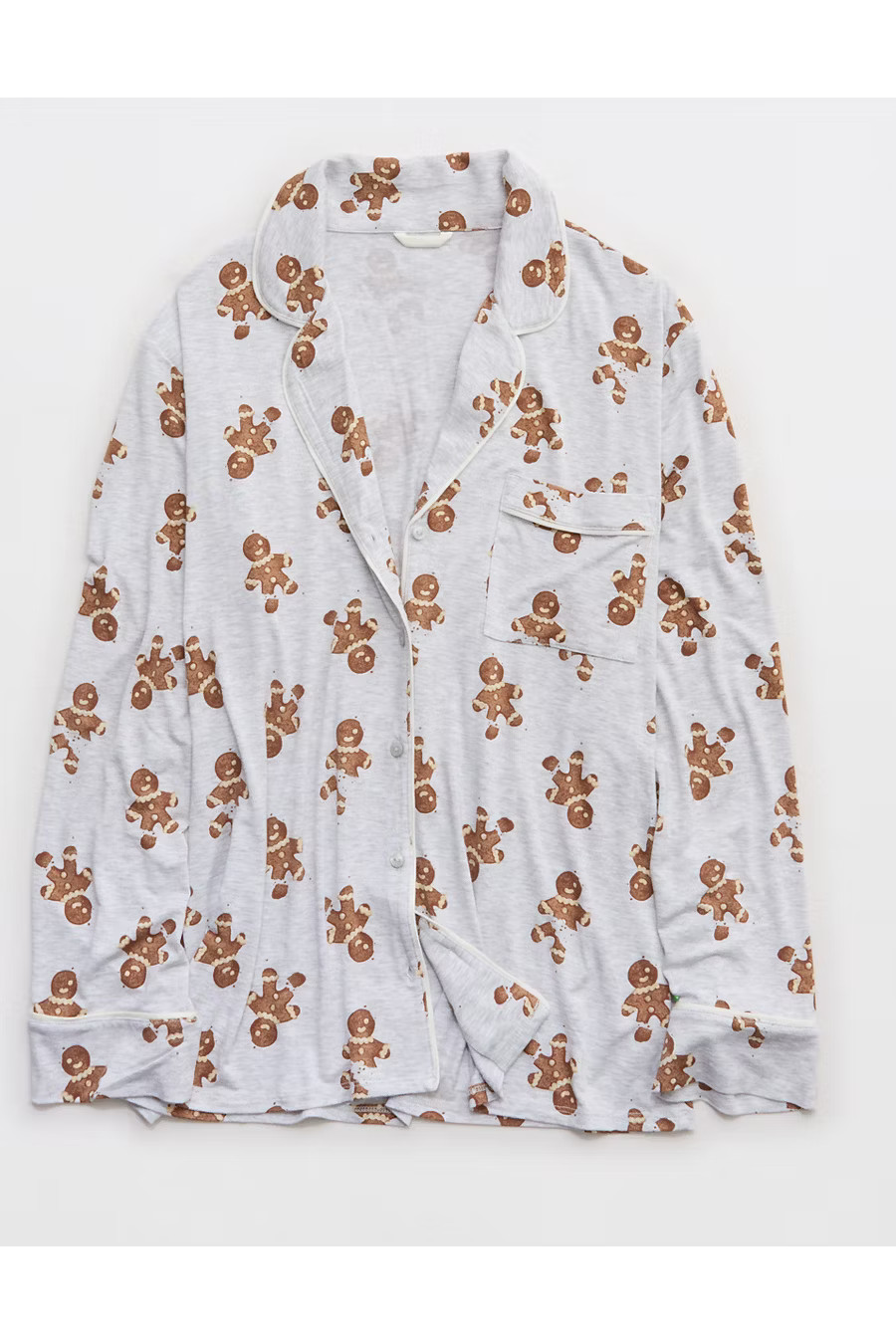 Aerie Real Soft Piping Long Sleeve PJ Top Women's Twine S | Aerie