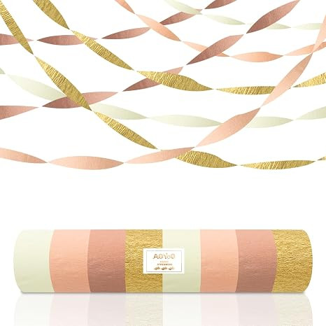 AOYOO Rose Gold Pink Streamers - 6 Rolls Metallic Gold & Blush Crepe Paper Streamer Decorations f... | Amazon (US)