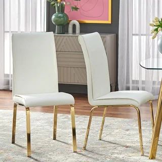 Simple Uptown Glam Gold Faux Leather Parsons Chairs (Set of 2) | Overstock.com Shopping - The Bes... | Bed Bath & Beyond