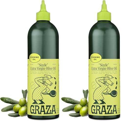 Graza "Sizzle" Extra Virgin Olive Oil. Peak Harvest Cooking Oil. Single Farm Spanish EVOO. 25.3 FZ (750 ML) Squeeze Bottle (Pack of 2) | Amazon (US)