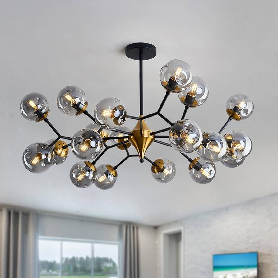 hesoge 20 Light Extra Large Sputnik Chandelier Mid Century Modern Black and Gold Ceiling Light Fi... | Amazon (US)