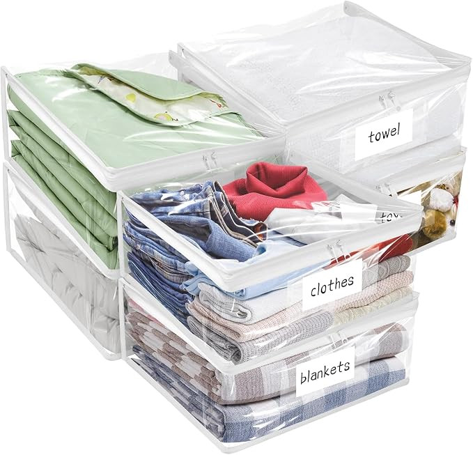 Plastic Storage Bags with Easy-Glide Zipper, Pack of 6, Durable Clear Vinyl Zippered Storage Bags... | Amazon (US)
