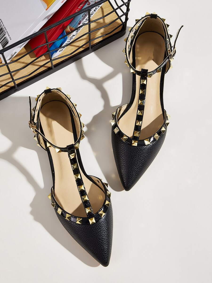Point Toe Studded Decor Flats | SHEIN