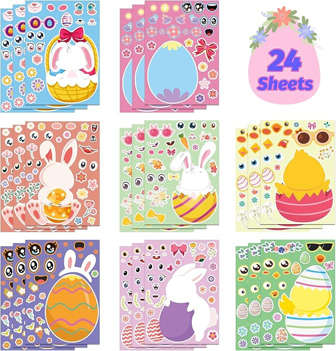 OHOME Easter Basket Stuffers - 24 Sheets Easter Crafts Stickers for Kids | DIY Happy Egg Bunny Ea... | Amazon (US)