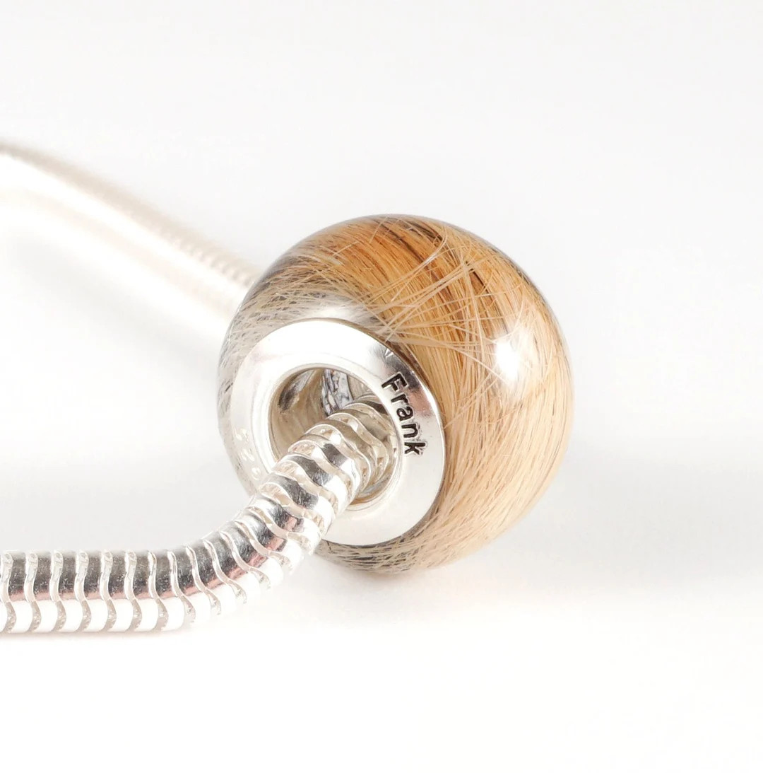 Hair keepsake bead Bespoke gift Memorial jewelry European bead bracelet Pet fur locket, Lock of h... | Etsy (US)