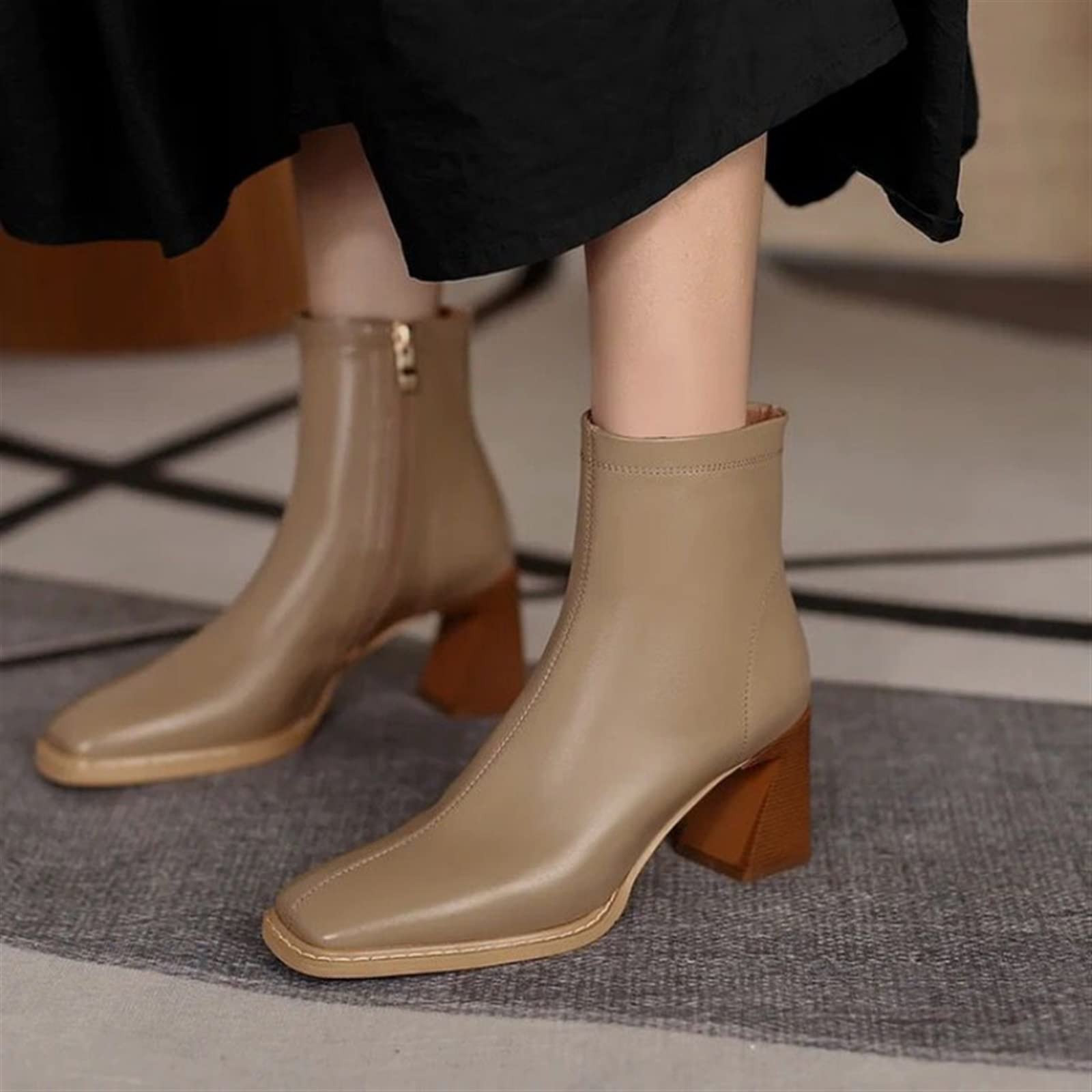 Heels Ankle Boots Winter Square Toe Warm Short Boots Square Heels Comfortable Lady Shoes(1.5 UK) | Amazon (UK)