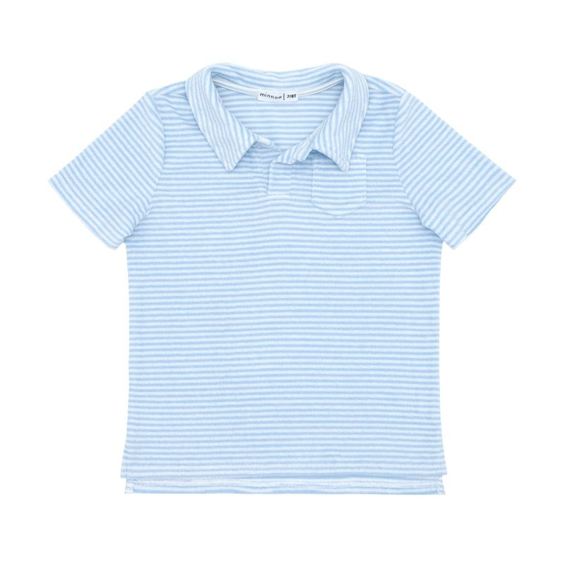 boys powder blue stripe french terry polo shirt | minnow