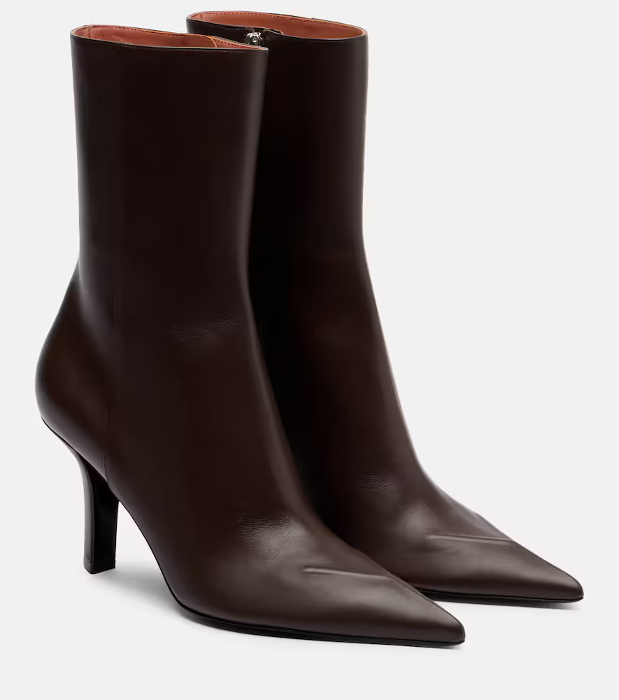 Amina Muaddi Christine 80 leather ankle boots | Mytheresa (UK)