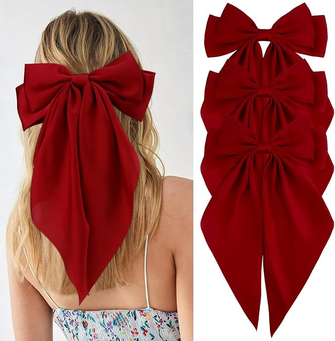 VELSCRUN 3Pcs Hair Bows for Women Red Hair Bow Big Hair Bows Clips for Girls Silky Satin Large Ha... | Amazon (US)