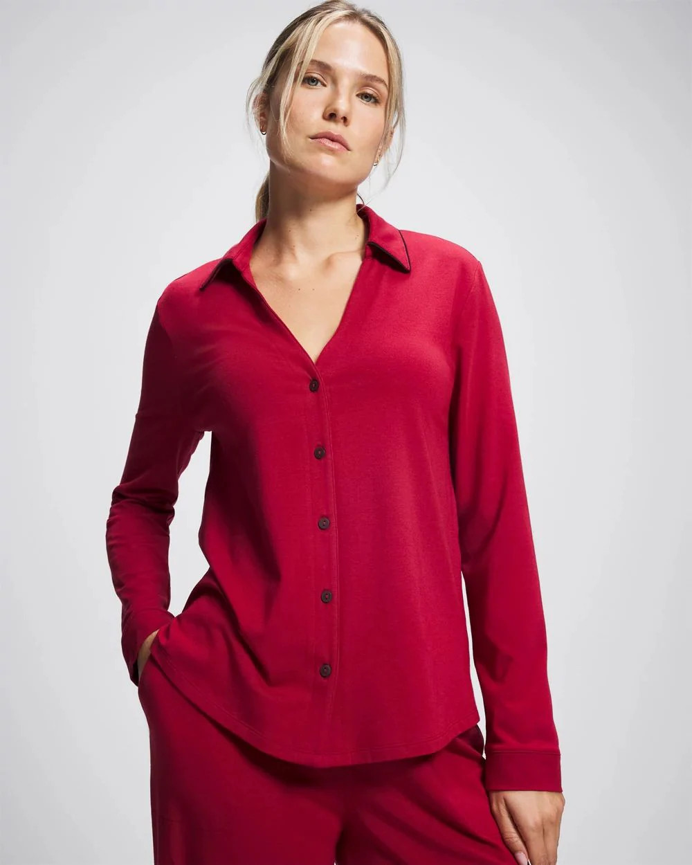 Long-Sleeve Notch Collar Pajama Top | Soma | SOMA