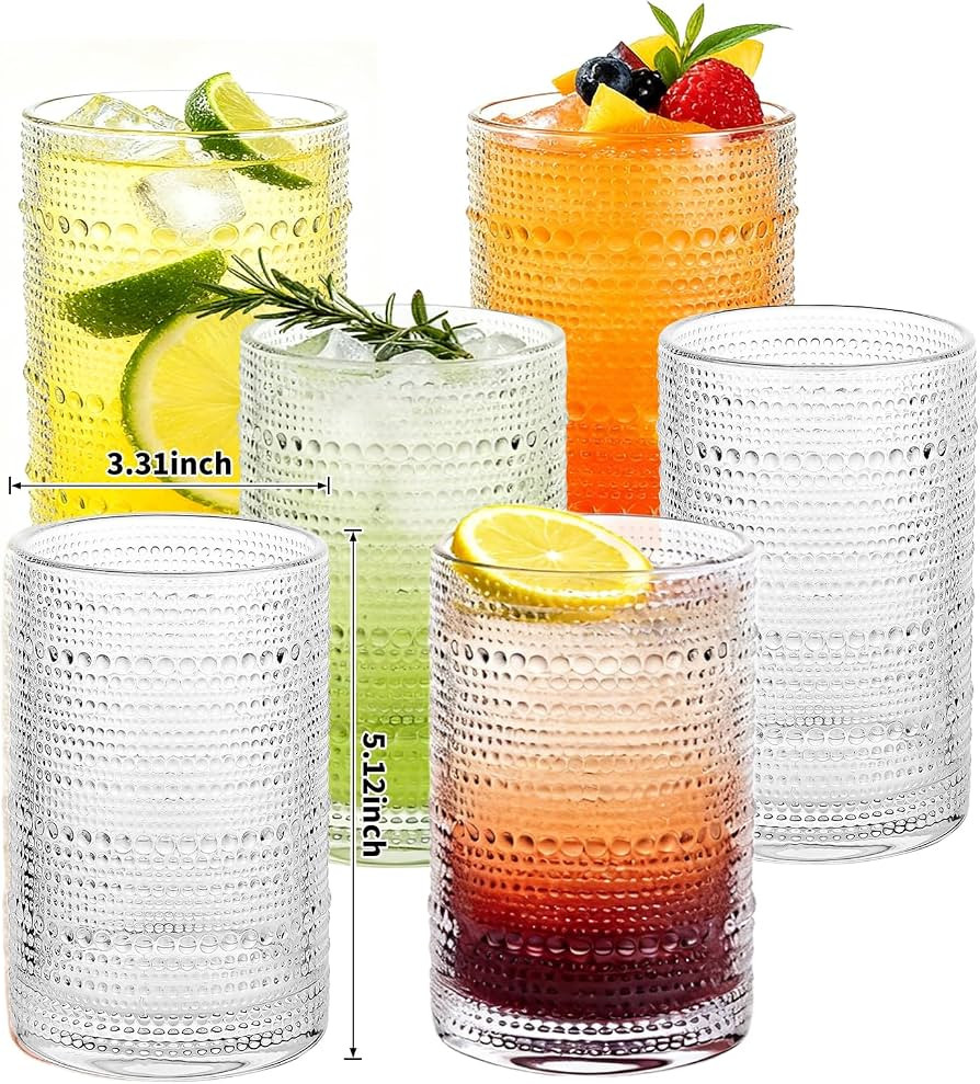 Vintage Hobnail Drinking Glasses Set of 6, 16 Oz Glass Cups with Embossed Retro Design, Clear Gla... | Amazon (US)