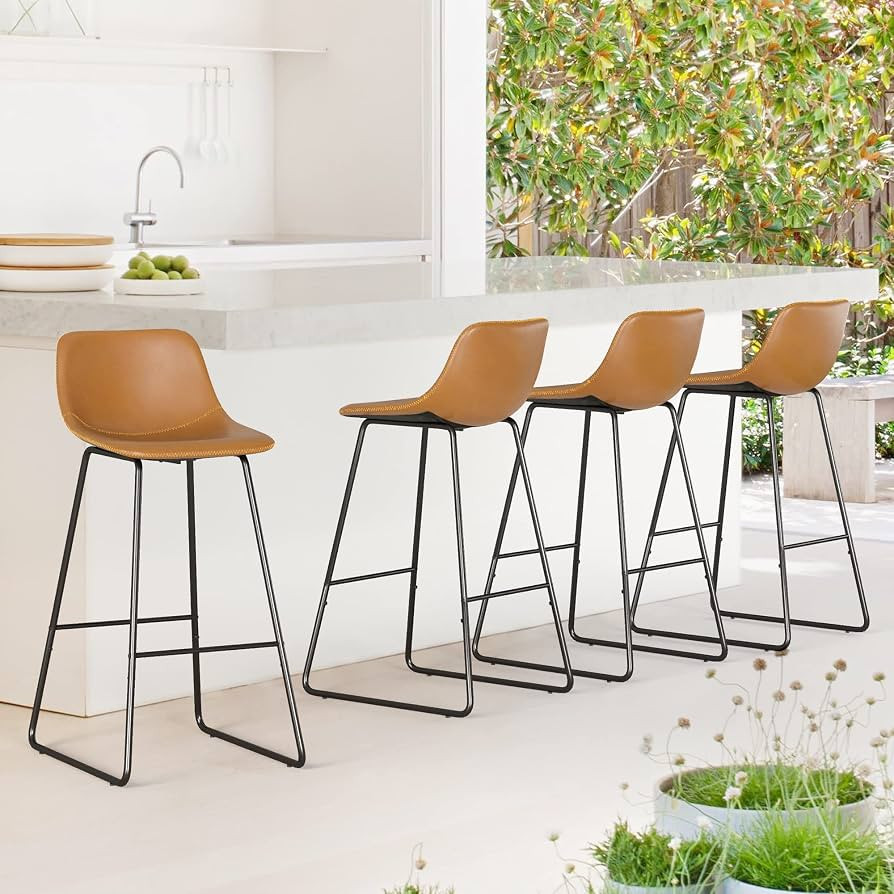 Alexander Urban Armless Bar Chairs, Modern Industrial Faux Leather Dining Chairs Set of 4,Barstoo... | Amazon (US)
