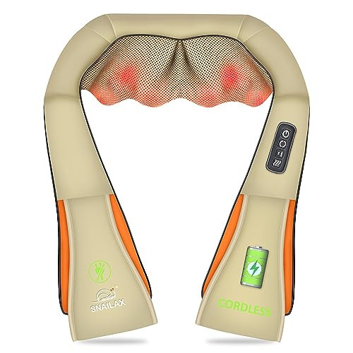 Snailax Cordless Neck Massager, Shiatsu Back Shoulder Massager with Heat, Portable Rechargeable Massagers for Neck and Back Pain Relief, Electric Massager Pillow, Gift for Women,Men(Khaki) | Amazon (US)