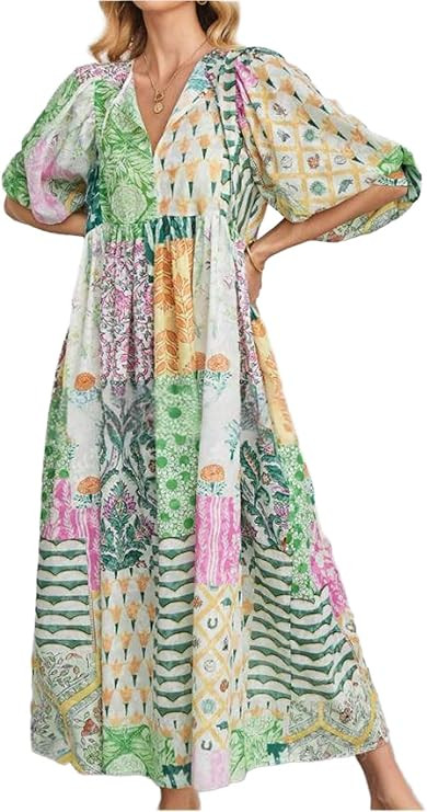CHARTOU Women Boho Floral Printed Long Dress Summer Lantern Half Sleeve Beach Flowy Loose Swing C... | Amazon (US)