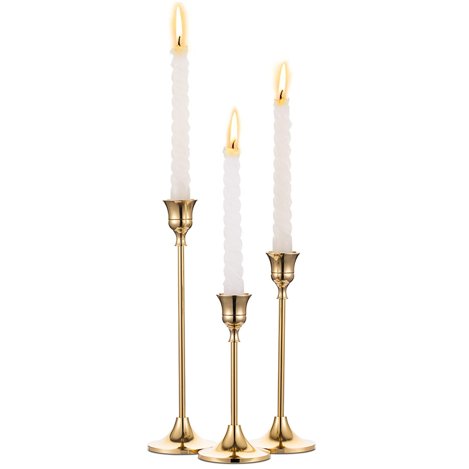 Candlestick Holders Taper Candle Holders, Set of 3 Candle Stick Holders Set, Brass Gold Candlesti... | Amazon (US)