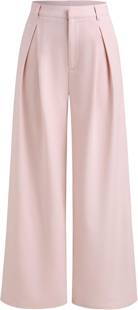 CIDER Wide Leg Pants Woman Straight Leg Trousers Casual Mid Waist Pants Office Work Pants with Po... | Amazon (US)