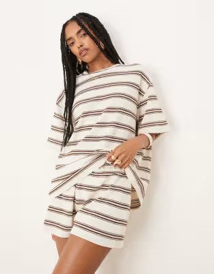 ASOS DESIGN oversized t-shirt in chocolate stripe - part of a set | ASOS | ASOS (Global)