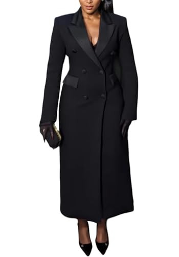 LKOUS Long Blazers Dresses for Women Long Sleeve Lapel Pockets Elegant Trench Coats Dress Fall Winter Business Outfits Black | Amazon (US)