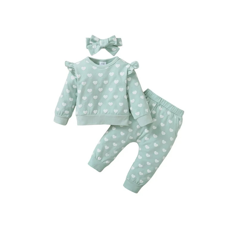 AMILIEe Newborn Infant Baby Girl Long Sleeve Heart Sweatshirts Tops Pants Outfits Set | Walmart (US)