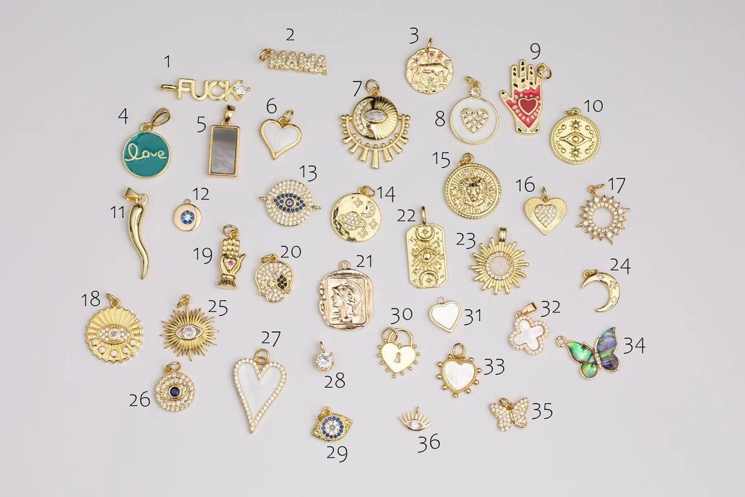 14k Gold Filled Charms Charm Selection Pave CZ Cubic Zirconia! Made in USA Mama Fuck Evil Eye Hea... | Etsy (US)