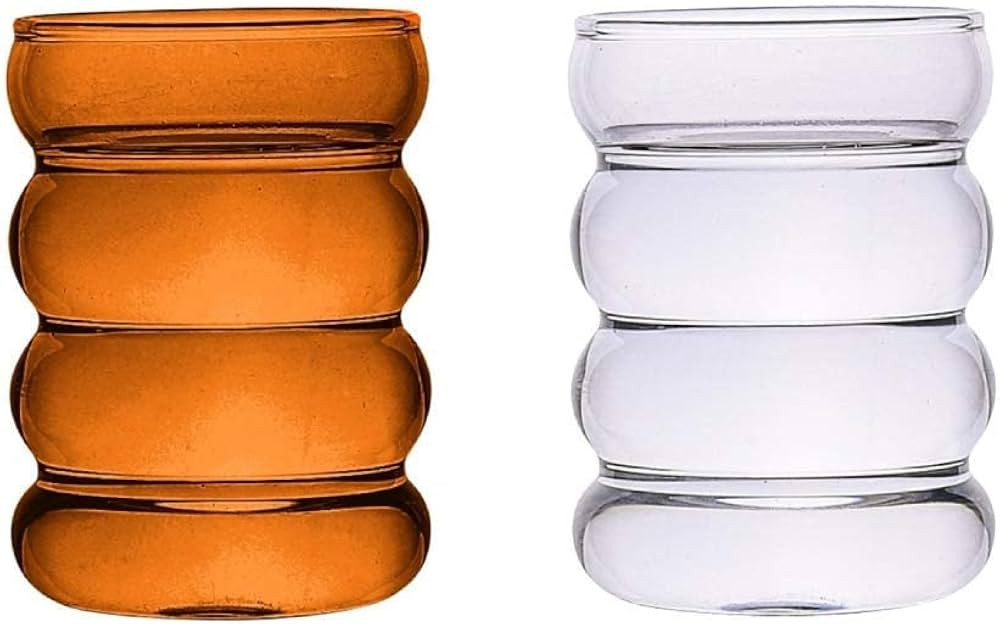 Peyan Ripple Glass Cups,2 Pcs Creative Glass Cups,10 Oz Vintage Drinking Glasses,Amber Ribbed Gla... | Amazon (US)