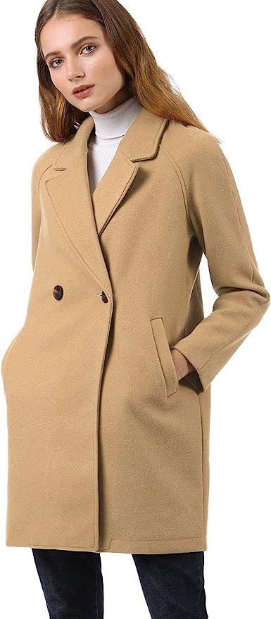 Allegra K Women's Notched Lapel Double Breasted Raglan Winter Coats | Amazon (US)