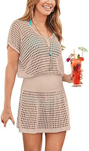 Womens 2026 Swimsuit Cover Up V Neck Crochet Beach Bikini Swimwear Coverups Dresses | Amazon (US)