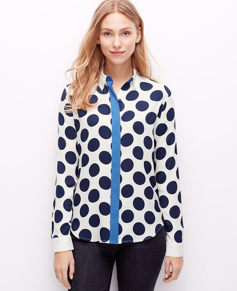 Ann Taylor Polka Dot Blouse, Winter White - Medium | Ann Taylor