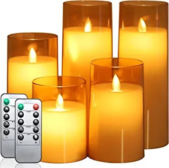 Fo32won Amber LED Flameless Pillar Candles Battery Operated with Remote and Timer, Pack of 5 (D 3... | Amazon (US)