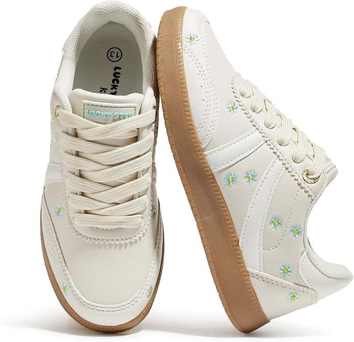 LUCKY STEP Kids Classic Retro Tennis Sneakers | Fashion Gum Sole Casual Floral Embroidery Walking... | Amazon (US)