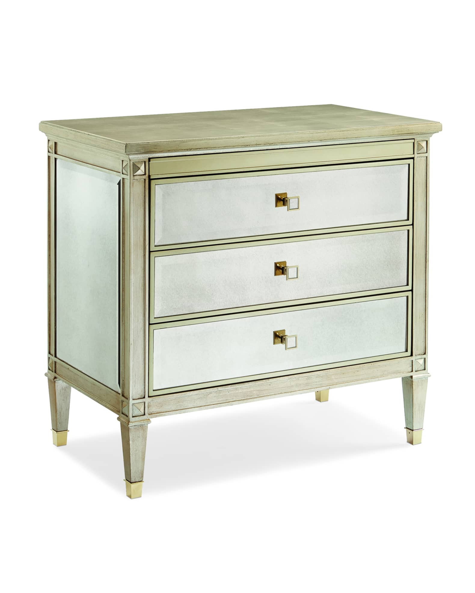 Emilee Antiqued Mirror 3-Drawer Nightstand | Neiman Marcus