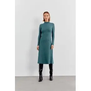 Vestido Malha Gola Canelada VERDE NOITE | OffPremium (BR)