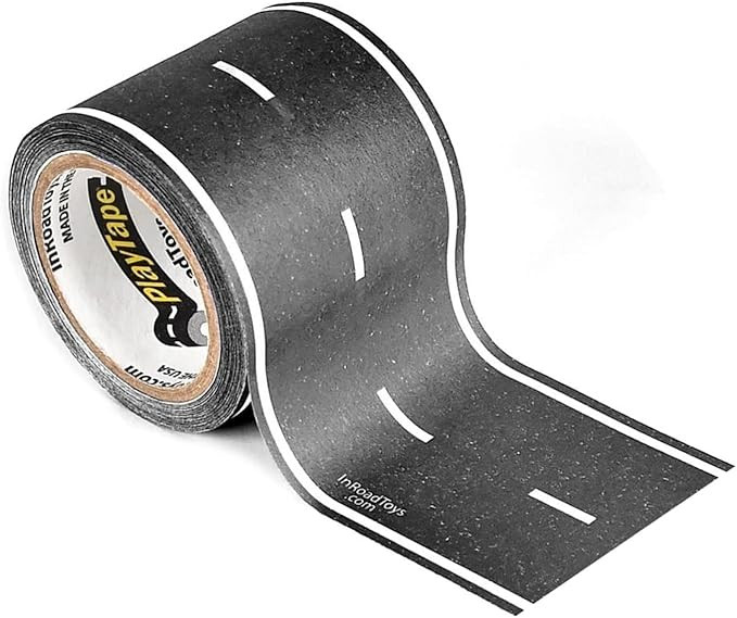 PlayTape Road Tape for Toy Cars - Sticks to Flat Surfaces, No Residue; 2 inch Wide x 30 ft Asphal... | Amazon (US)