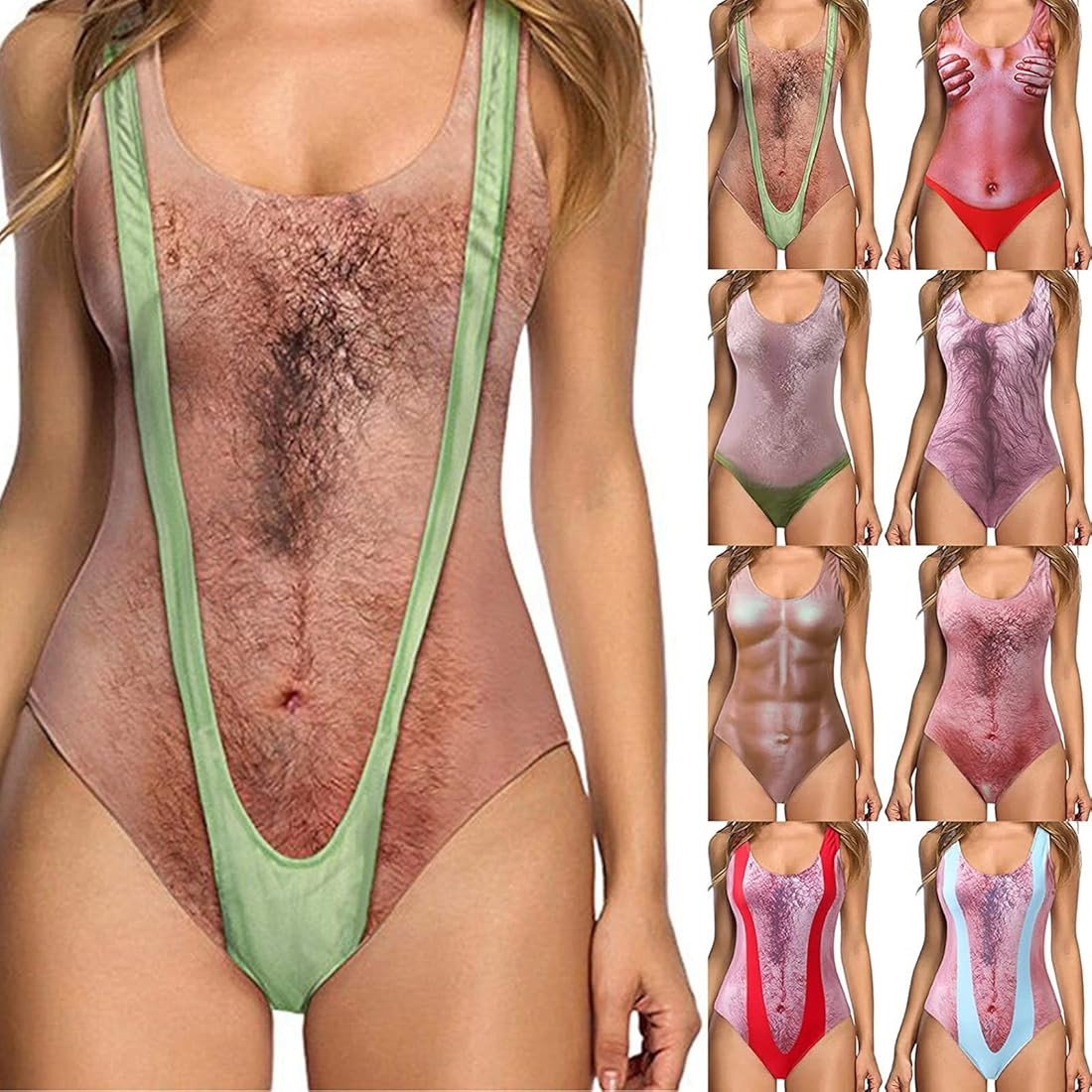 Lekgymr One Piece Swimsuit for Women Funny 3D Fake Bikini Printed Bathing Suit Sexy High Cut V Ne... | Amazon (US)