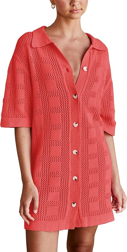 Lumister Lightweight Knit Dress Crochet Button Cover Up Bathing Suit Swimwear Knit Beach Summer D... | Amazon (US)