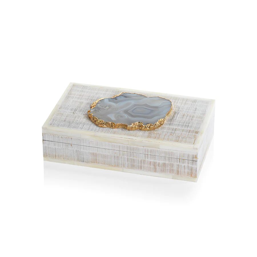 Chiseled Mangowood and Bone Box with Agate Stone | Megan Molten
