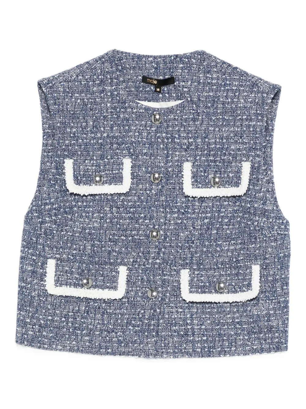 Maje button-front Sleeveless Tweed Vest | Blue | FARFETCH | Farfetch Global