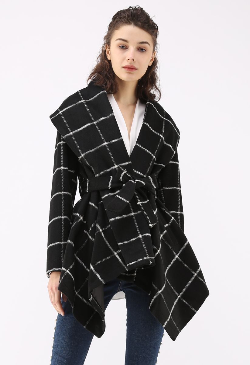 Prairie Grid Rabato Coat in Black | Chicwish