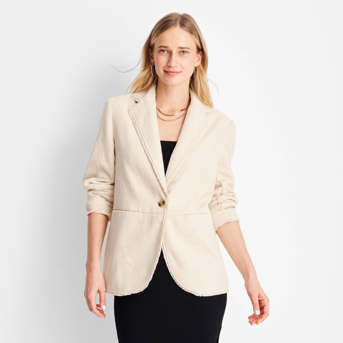 Women's Boucle Frayed Edge Blazer - Future Collective™ with Jenny K. Lopez Cream M | Target