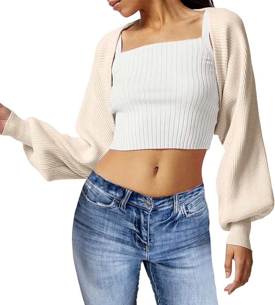 Saodimallsu Women's Bolero Shrug Sweater Cropped Cardigan Knit Tie Up Open Front Long Sleeve Crop... | Amazon (US)