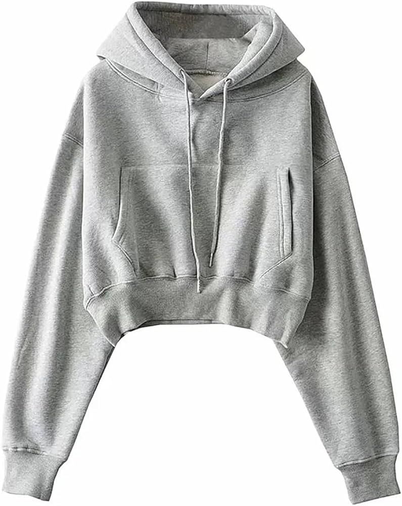 Hatant Women's Black Cropped Long Sleeve Hooded Pullover Sweatshirt | Amazon (US)