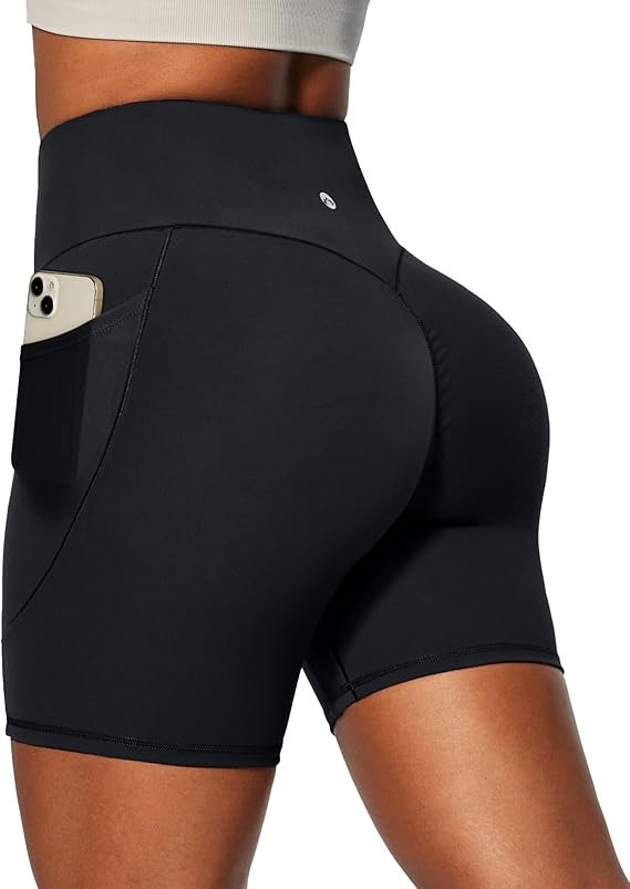 6" Butt Lifting Biker Shorts Women with Pockets Workout Shorts Women Tummy Control Yoga Shorts Sp... | Amazon (US)
