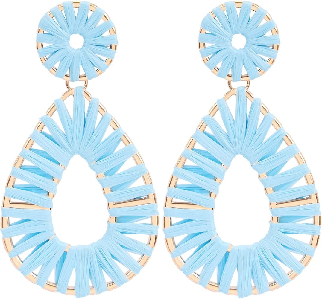 Legitta Raffia Teardrop Dangle Earrings Handmad Statement Drop Earrings | Amazon (US)