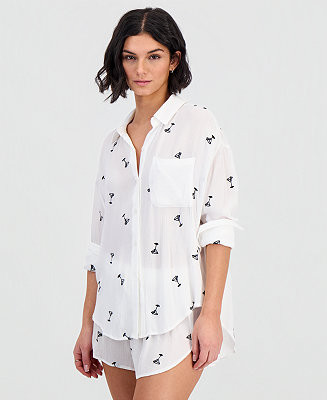 Women's Martini Embroidery Button-Down Swim Shirt | Macy's