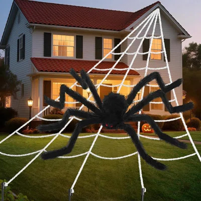 Spider Webs Halloween Decorations Set Spider Web 59" Giant Fake Spider for Outdoor Halloween Decorations with Stretch Cobweb, halloween Party Supplies | Wayfair North America