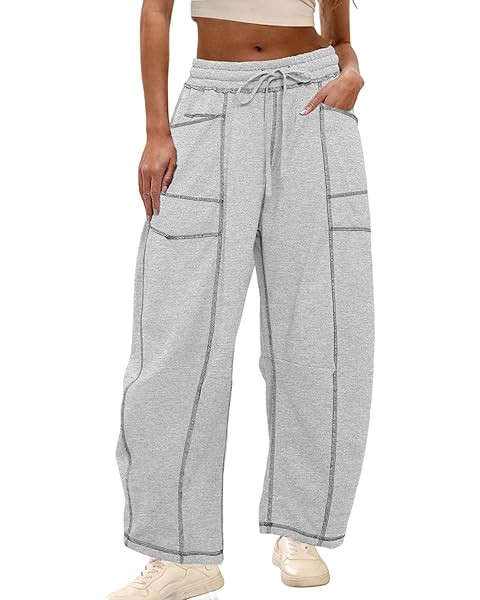 Nirovien Womens Barrel Sweatpants High Waisted Wide Leg Sweatpants Drawstring Lounge Baggy Pants ... | Amazon (US)