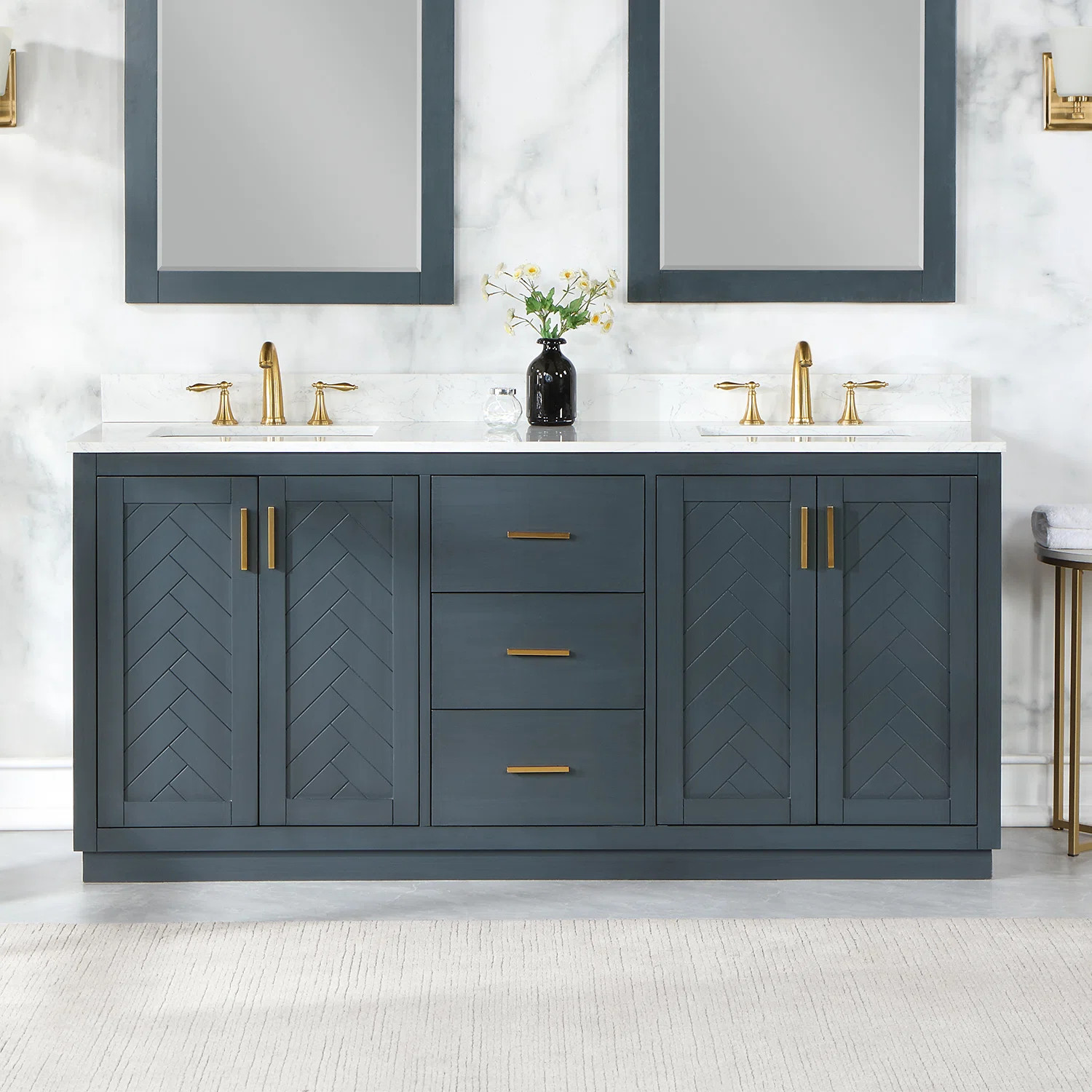 Gazsi 72" Double Bathroom Vanity Set With Grain White Engineered Stone Countertop Without Mirror | Wayfair North America