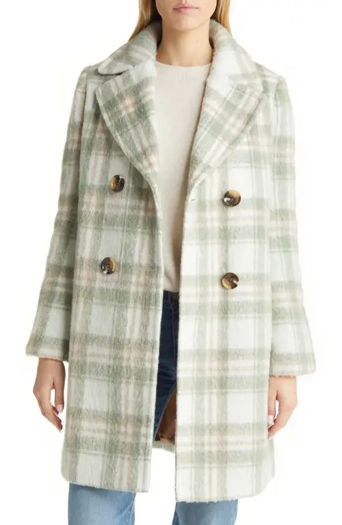 Sam Edelman Brushed Plaid Double Breasted Coat in Green Plaid at Nordstrom, Size 2 | Nordstrom
